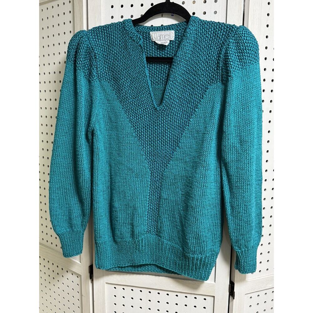 Vintage Nannell Size S Sweater Rayon Wool Acrylic Blend Teal Blue Green